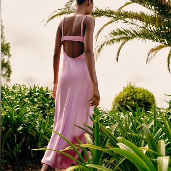 ZARA SATIN EFFECT MIDI SLIP DRESS PINK Size S M - Picture 13 of 16